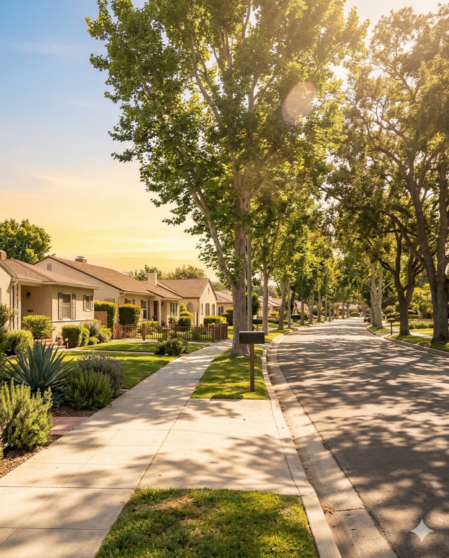 Tree-lined residential street in Southern California